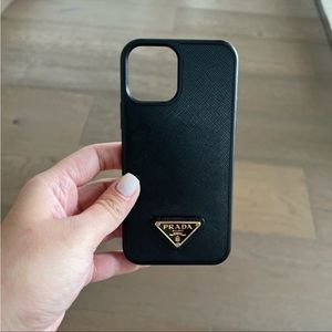 Prada 12 Pro Saffiano black and gold iPhone case